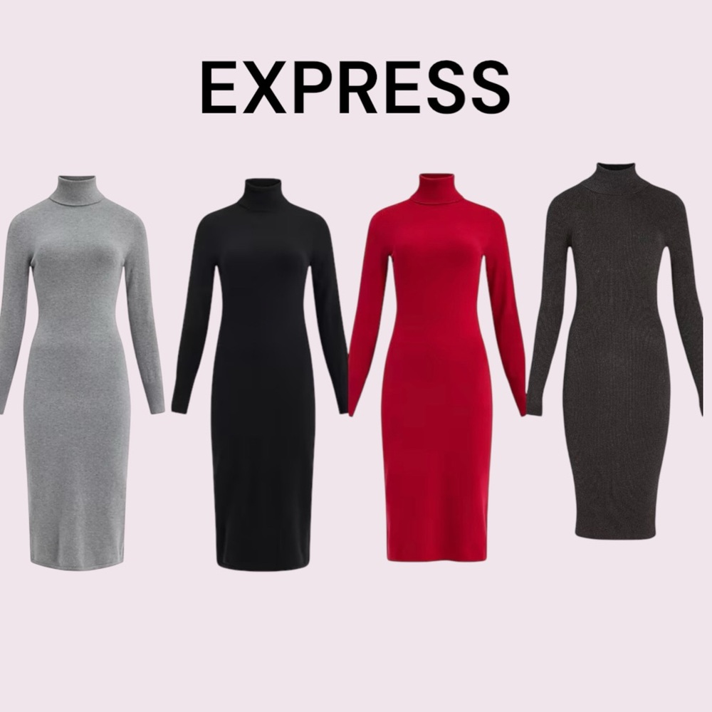 TWO Express Turtleneck Knit Sweater Dresses Small Dark Gray & Light Gray